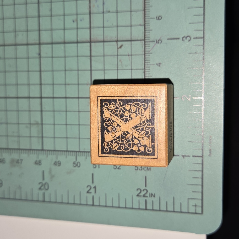 X Monogram rubber stamp with floral vine